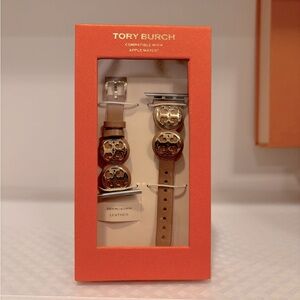 Tory Burch Miller Logo Studded Brown Leather Strap for Apple Watch® 38mm/ 40mm.